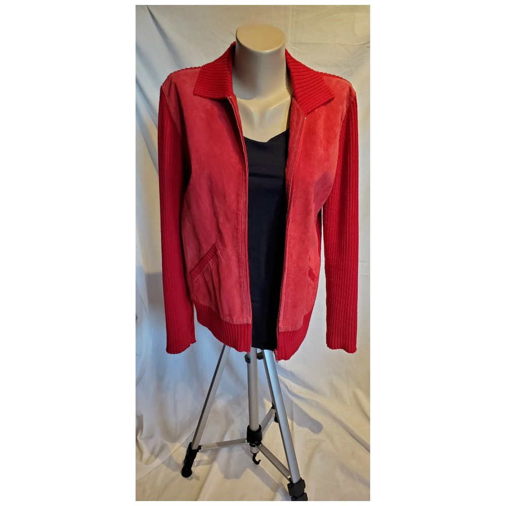 Chico's Red Leather Sweater Jacket - Picture 4 of 6